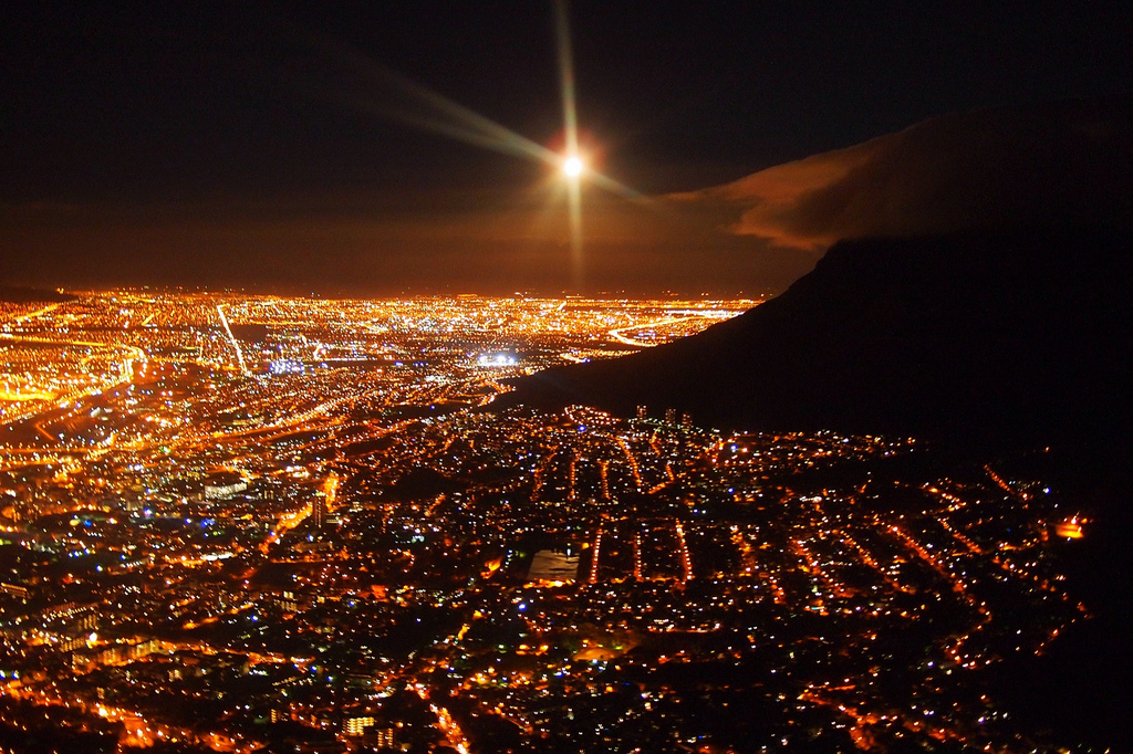 The moon rising over Cape Town, South Africa