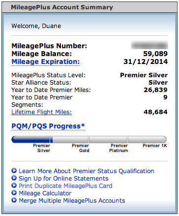 Miles on United Mileage Plus