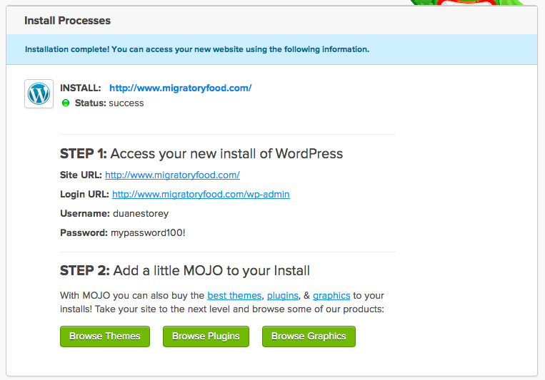 WordPress Installation Complete