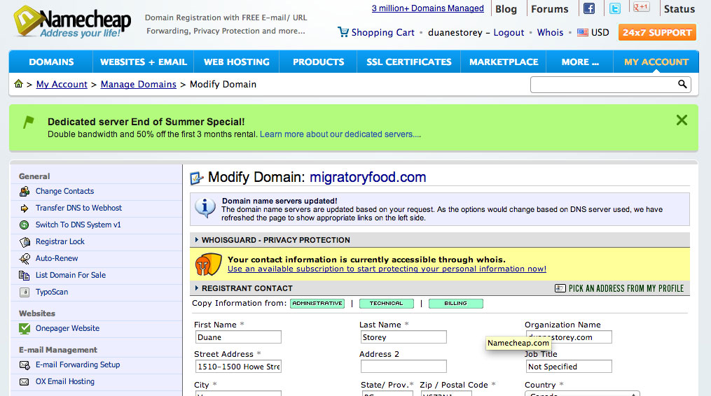 Namecheap Administration Panel