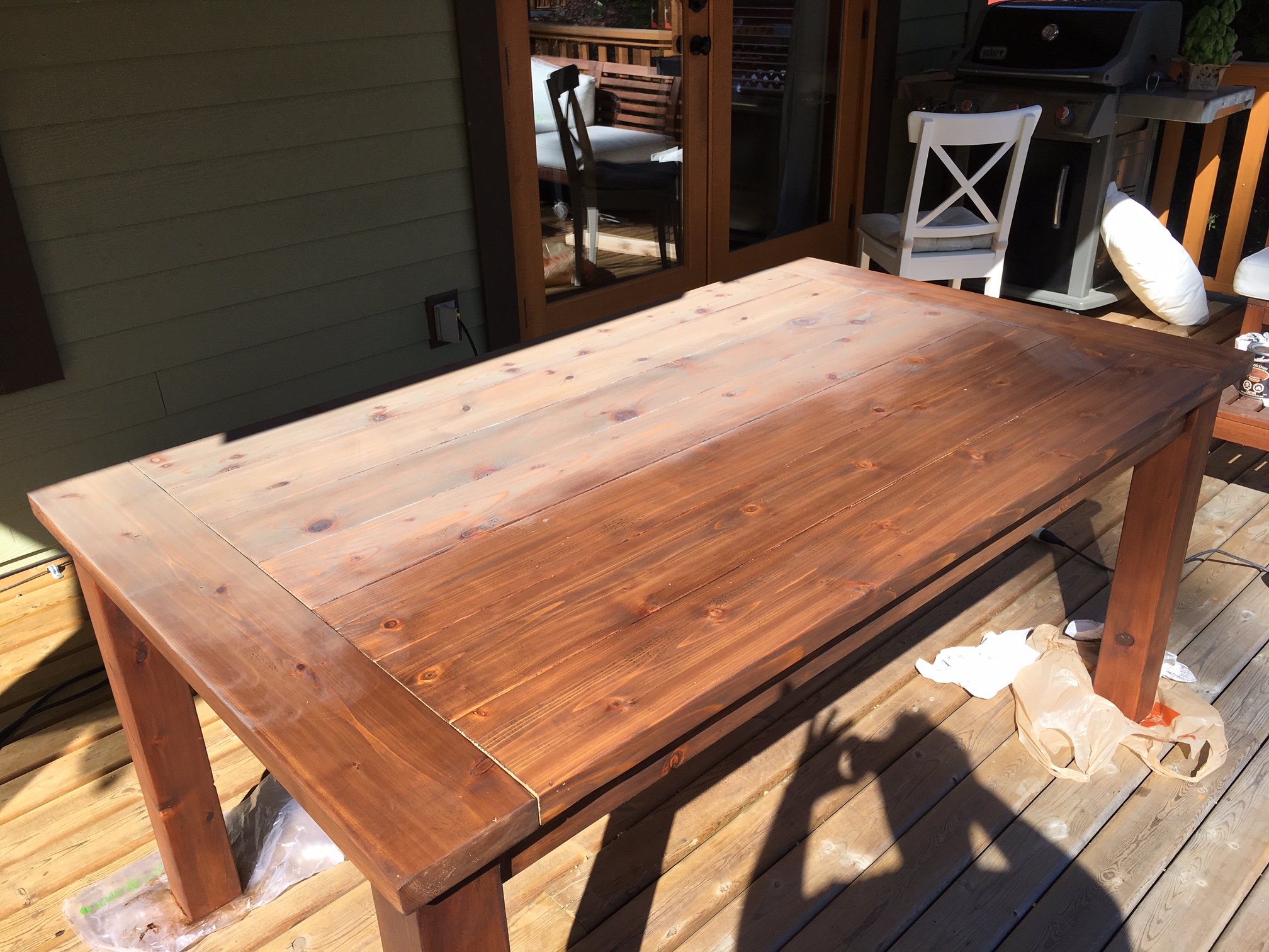 Weathering the farmhouse table using 'weathered grey' stain